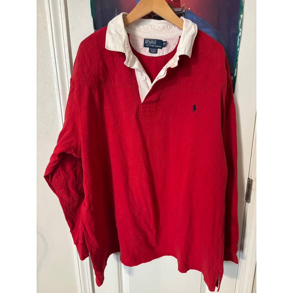 Polo Ralph Lauren Mens 3XLT Red Long Sleeve Rugby Shirt FLAWED Big & Tall